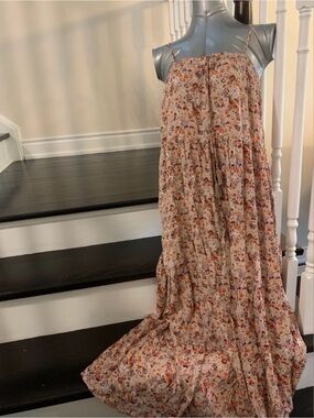 Boho Floral Maxi Dress - Beige Floral